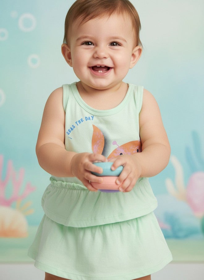 BONTOTS Infant Girls Cute Crab Printed Organic Cotton T-Shirt - Image 1